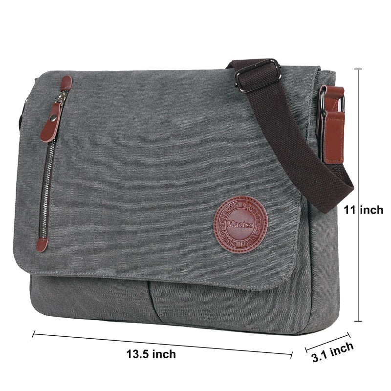 Mactso Vintage Canvas Satchel Messenger Bag for Men Women,Travel Shoulder bag 13.5" Laptop Bags Bookbag (Grey) - Image 2